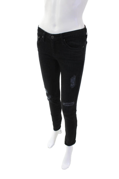 AG Adriano Goldschmied Womens Mid Rise Distressed Skinny Jeans Black Size 26