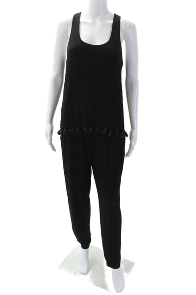 Trina Turk Womens Scoop Neck Sleeveless Tassel Trim Jumpsuit Black Size M