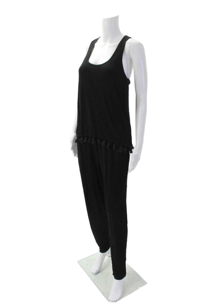 Trina Turk Womens Scoop Neck Sleeveless Tassel Trim Jumpsuit Black Size M