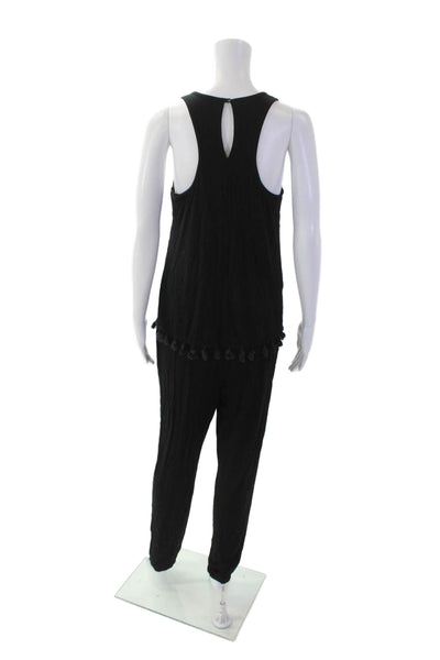 Trina Turk Womens Scoop Neck Sleeveless Tassel Trim Jumpsuit Black Size M