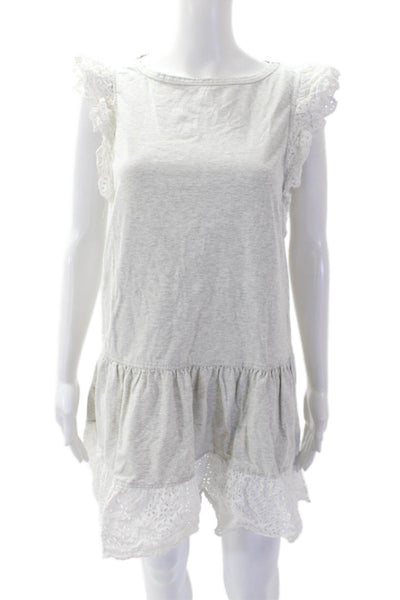 La Vie Womens Boat Neck Eyelet Lace Trim Short Sleeve Shift Dress Gray Size M