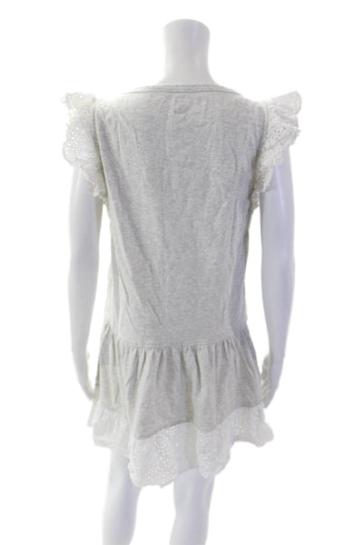 La Vie Womens Boat Neck Eyelet Lace Trim Short Sleeve Shift Dress Gray Size M