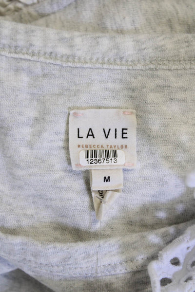 La Vie Womens Boat Neck Eyelet Lace Trim Short Sleeve Shift Dress Gray Size M