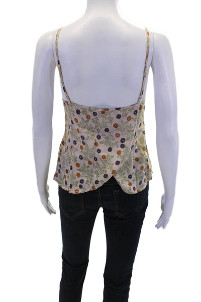 Bell Womens Spaghetti Strap V Neck Floral Tank Top White Brown Cotton Size XS