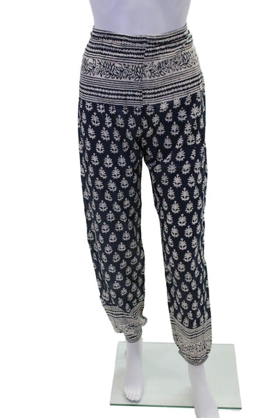Christina Lehr Womens Mid Rise Drawstring Crop Jogger Pants Navy Cotton Size 1