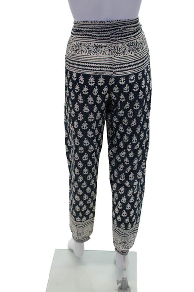 Christina Lehr Womens Mid Rise Drawstring Crop Jogger Pants Navy Cotton Size 1