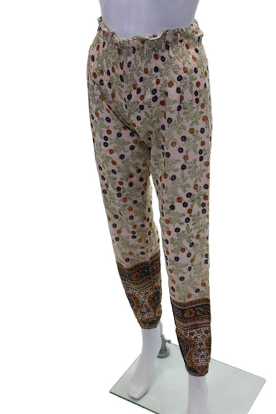 Bell Womens Smocked Waistband Floral Lightweight Pants White Brown Size XS