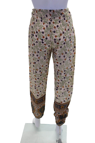 Bell Womens Smocked Waistband Floral Lightweight Pants White Brown Size XS