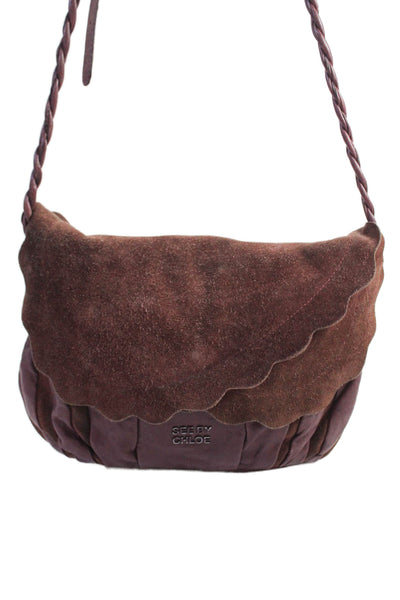 See by Chloe Womens Textured Lined Button Braided Crossbody Bag Burgundy OS