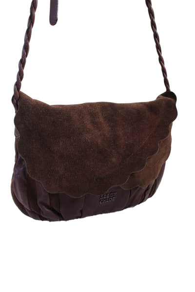 See by Chloe Womens Textured Lined Button Braided Crossbody Bag Burgundy OS