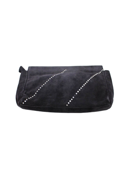 Sonia Rykiel Womens Suede Rhinestone Embellished Zip Closure Clutch Bag Black