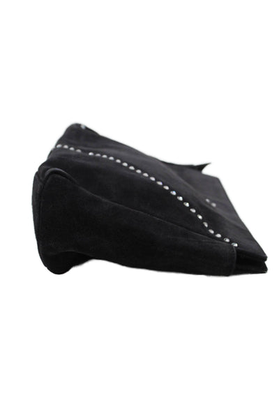 Sonia Rykiel Womens Suede Rhinestone Embellished Zip Closure Clutch Bag Black