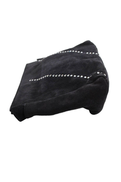 Sonia Rykiel Womens Suede Rhinestone Embellished Zip Closure Clutch Bag Black