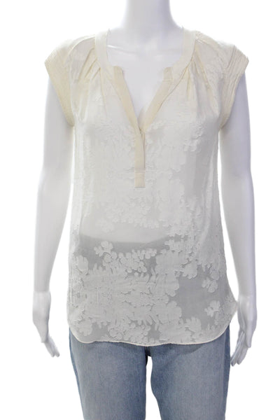 Rebecca Taylor Womens Floral print Sleeveless Tank Top Porcelain White Size 6