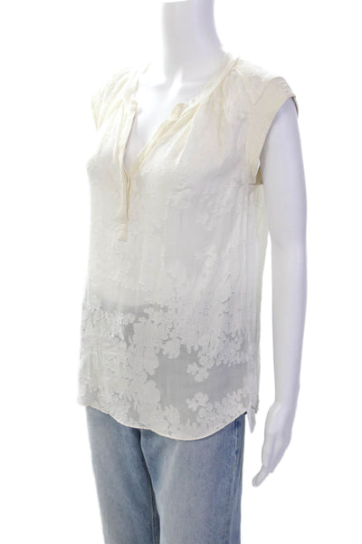 Rebecca Taylor Womens Floral print Sleeveless Tank Top Porcelain White Size 6