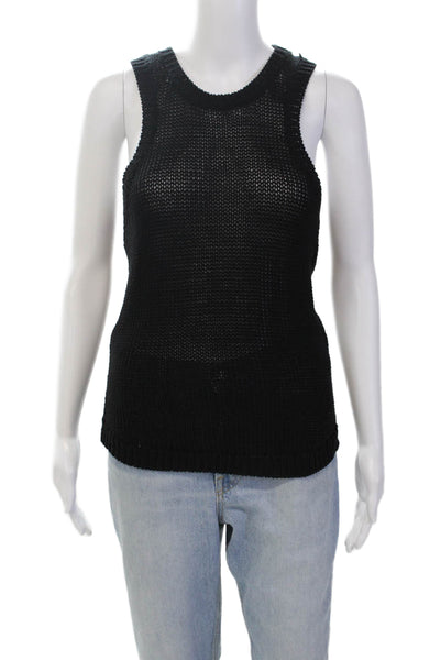 ALC Womens Scoop Neck Open Knit Tank Top Black Cotton Size Medium