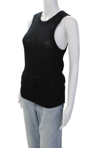 ALC Womens Scoop Neck Open Knit Tank Top Black Cotton Size Medium