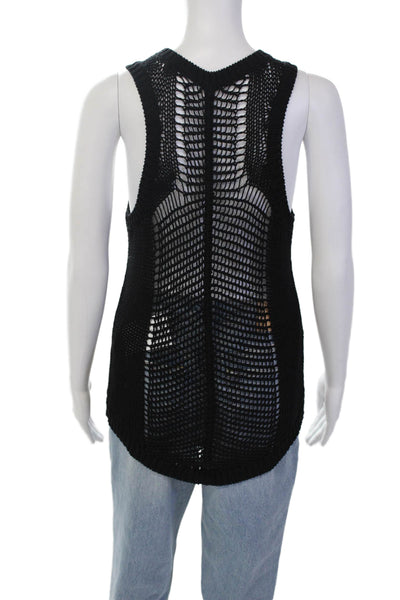 ALC Womens Scoop Neck Open Knit Tank Top Black Cotton Size Medium