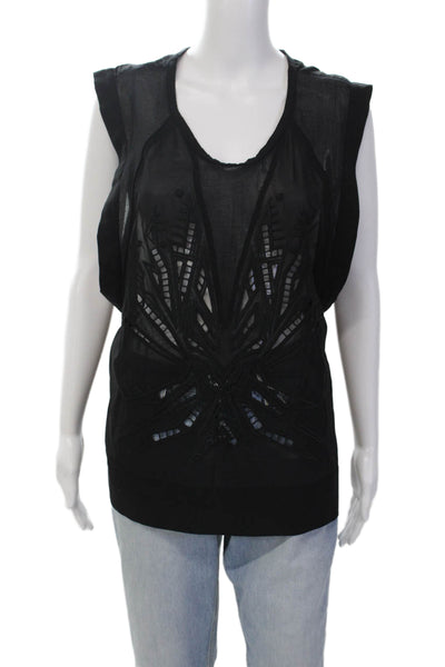 IRO Womens Sleeveless Scoop Neck Embroidered Silk Top Black Size FR 40