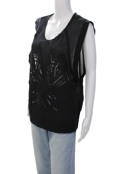 IRO Womens Sleeveless Scoop Neck Embroidered Silk Top Black Size FR 40