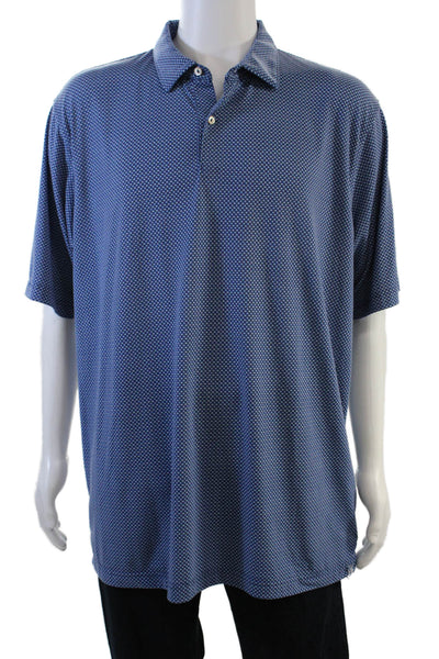 Peter Millar Mens Leaf Print Short Sleeves Polo Shirt Blue Size Extra Large