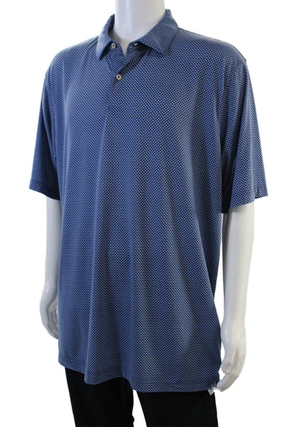 Peter Millar Mens Leaf Print Short Sleeves Polo Shirt Blue Size Extra Large