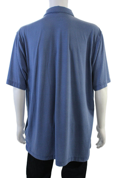 Peter Millar Mens Leaf Print Short Sleeves Polo Shirt Blue Size Extra Large