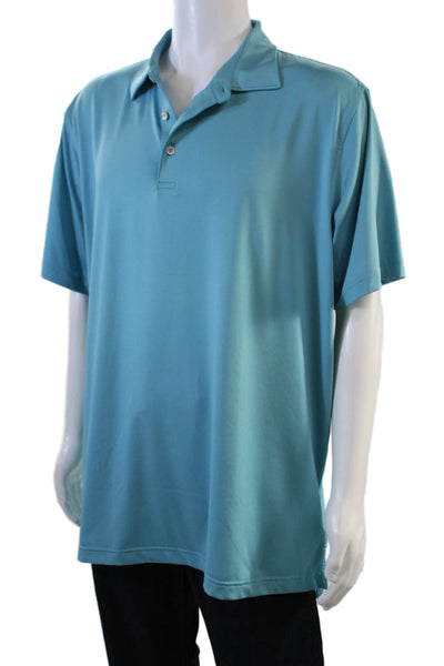 Peter Millar Mens Short Sleeves Rugby Shirt Robin Blue Size Extra Large