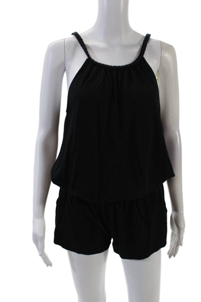Soft Joie Womens Sleeveless Braided Scoop Neck Knit Romper Black Size Small