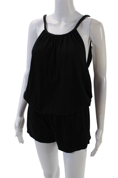 Soft Joie Womens Sleeveless Braided Scoop Neck Knit Romper Black Size Small