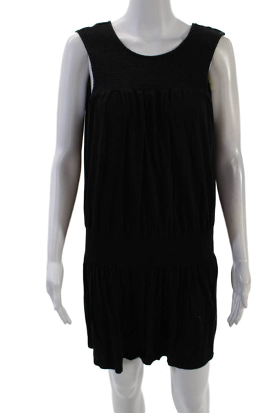 Soft Joie Womens Sleeveless Crew Neck Smocked Mini Knit Dress Black Size Medium