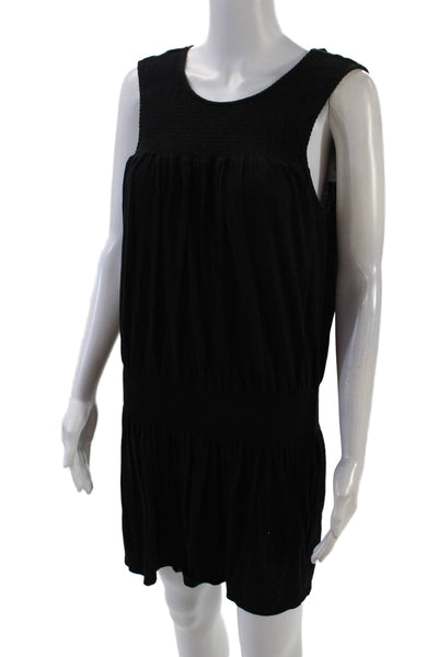 Soft Joie Womens Sleeveless Crew Neck Smocked Mini Knit Dress Black Size Medium