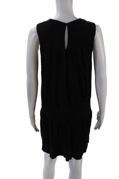 Soft Joie Womens Sleeveless Crew Neck Smocked Mini Knit Dress Black Size Medium