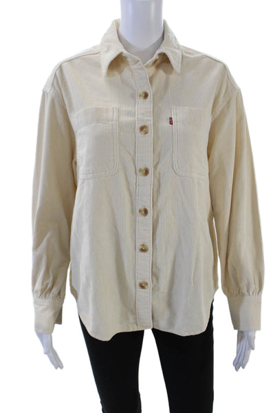 Levis Womens Cotton Ribbed Collared Buttoned Long Sleeve Top White Size XS