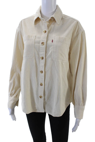 Levis Womens Cotton Ribbed Collared Buttoned Long Sleeve Top White Size XS