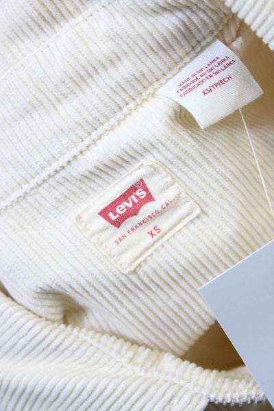 Levis Womens Cotton Ribbed Collared Buttoned Long Sleeve Top White Size XS