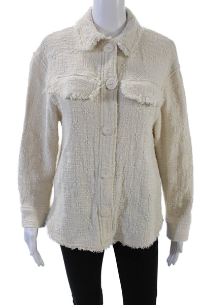 Zara Womens Woven Fringed Collared Buttoned Lightweight Jacket White Size XS