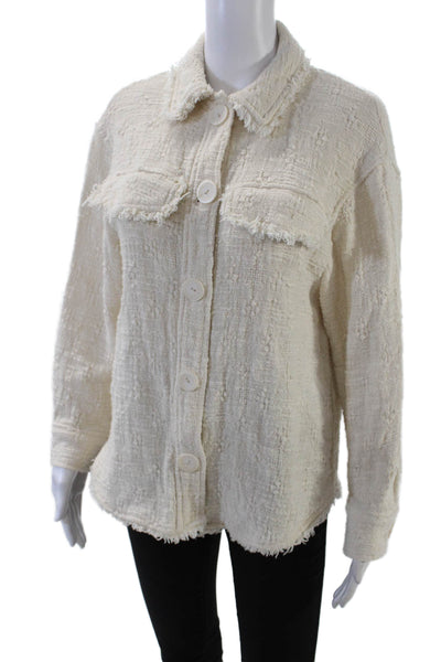 Zara Womens Woven Fringed Collared Buttoned Lightweight Jacket White Size XS