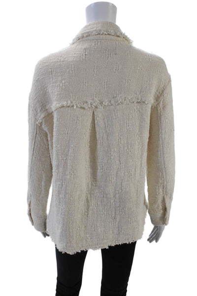 Zara Womens Woven Fringed Collared Buttoned Lightweight Jacket White Size XS