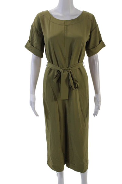 Everlane Womens Short Sleeve Waist Tied Wide Legged Jumpsuit Green Size 0