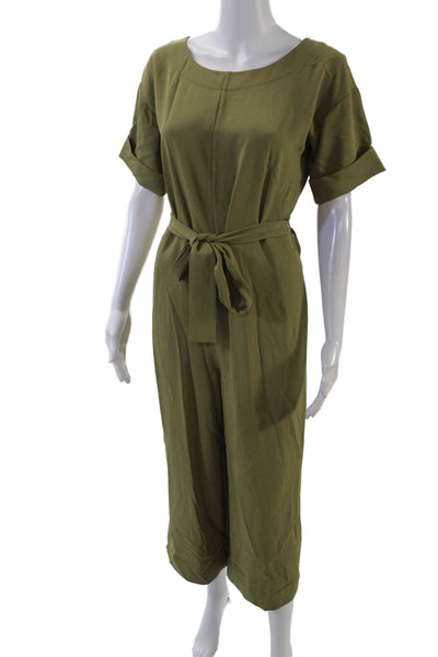 Everlane Womens Short Sleeve Waist Tied Wide Legged Jumpsuit Green Size 0