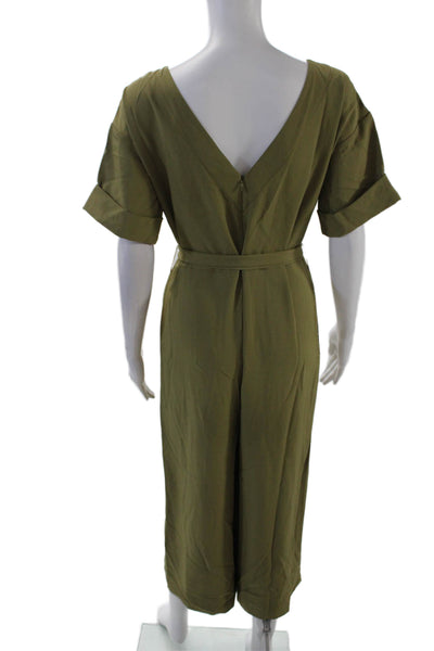 Everlane Womens Short Sleeve Waist Tied Wide Legged Jumpsuit Green Size 0