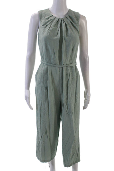 Calvin Klein Womens Pleated Neckline Round Neck Sleeveless Jumpsuit Green Size 4