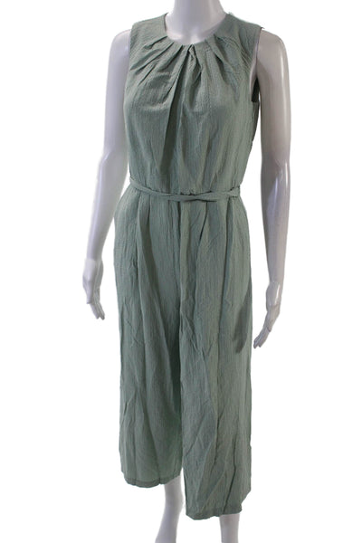 Calvin Klein Womens Pleated Neckline Round Neck Sleeveless Jumpsuit Green Size 4