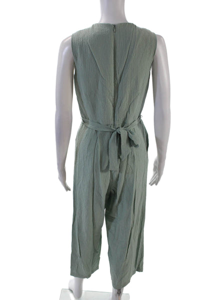 Calvin Klein Womens Pleated Neckline Round Neck Sleeveless Jumpsuit Green Size 4