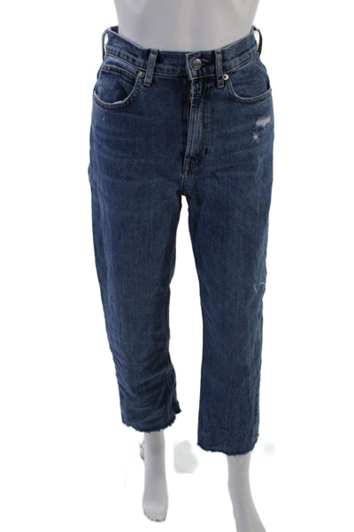 Everlane Womens Cotton Distressed Ankle Detail Straight Leg Jeans Blue Size 25