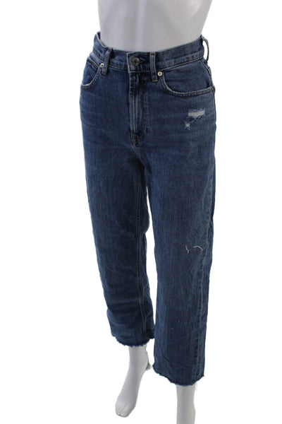 Everlane Womens Cotton Distressed Ankle Detail Straight Leg Jeans Blue Size 25