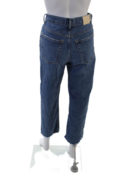 Everlane Womens Cotton Distressed Ankle Detail Straight Leg Jeans Blue Size 25