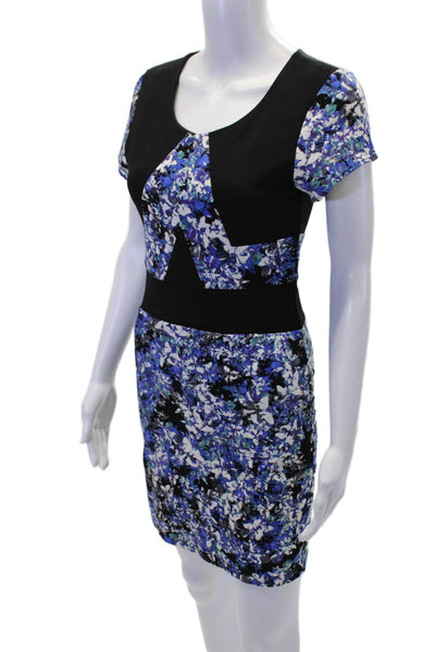 Parker Womens Round Neck Short Sleeve Floral Pencil Dress Blue Size M