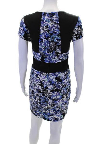 Parker Womens Round Neck Short Sleeve Floral Pencil Dress Blue Size M